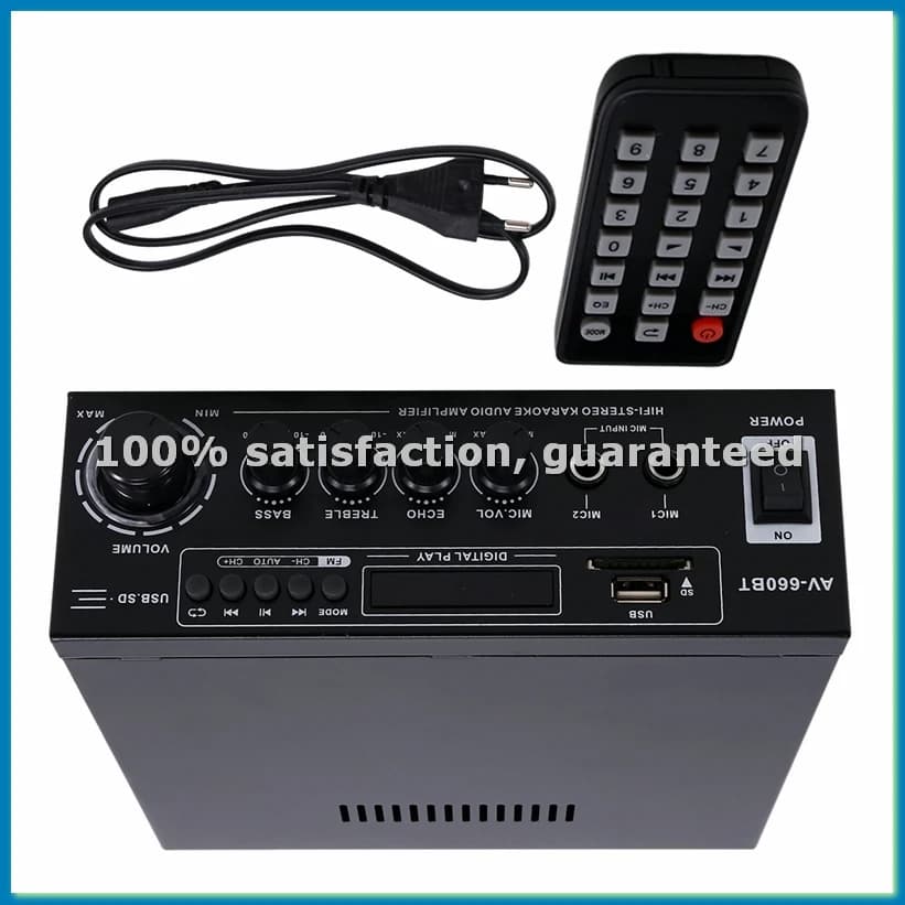 Amplificatore audio Bluetooth AV-660BT - Supporto amplificatore di potenza Bluetooth, radio FM, USB, scheda SD e ingressi doppio microfono EU PLUG-ABFT