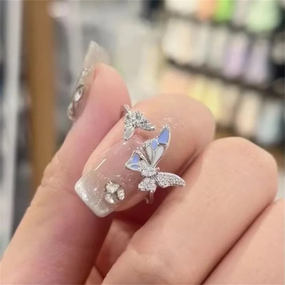 Anello Aperto a Doppia Farfalla Blu, Nuovo Stile Vintage di Lusso Leggero, Versatile e Bellissimo