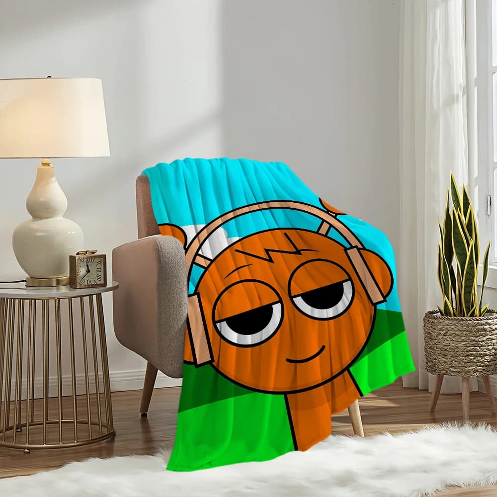 Cartoon S-Sprunki Pattern Incredibox Blanket Plush Nap Sofa rug for Living Room Office Bedroom Birthday Home Travel Kid Gifts