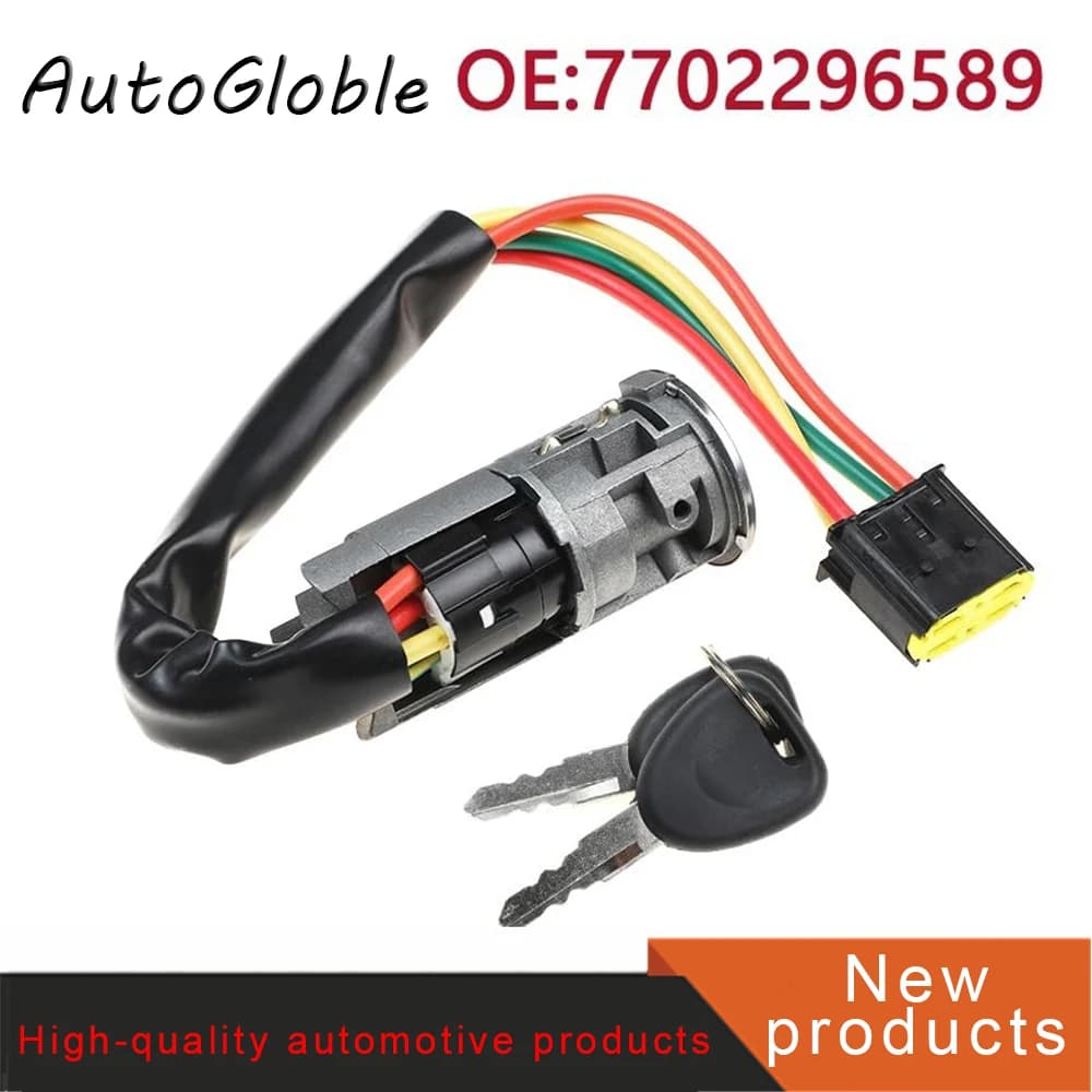 7702296589 Interruttore a chiave di avviamento del cilindro della serratura dell'accensione dell'auto + 2 chiavi per Renault Logan Dacia Sandero Clio 7701471098 7701471220