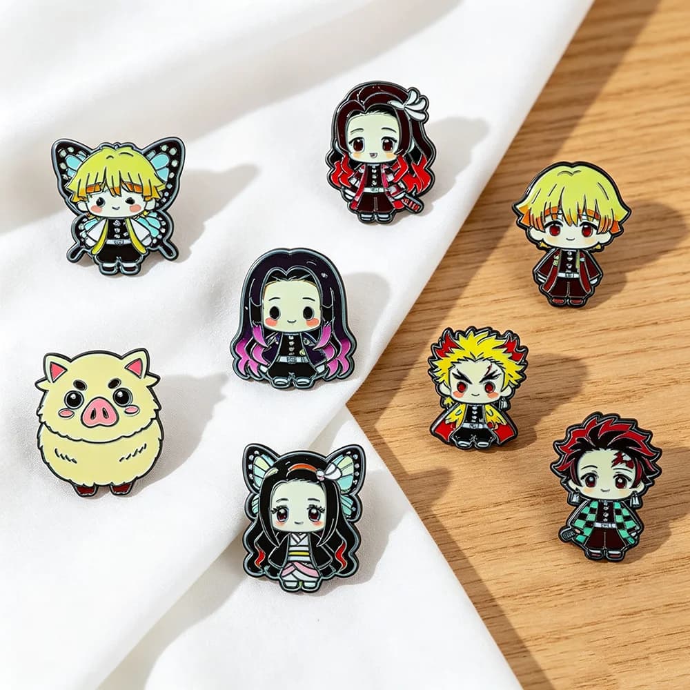 Set di 8 Spille Smaltate Anime Demon Slayer per Zaini e Jeans, Gioielli Moda Donna, Regali, Distintivi Cartoon