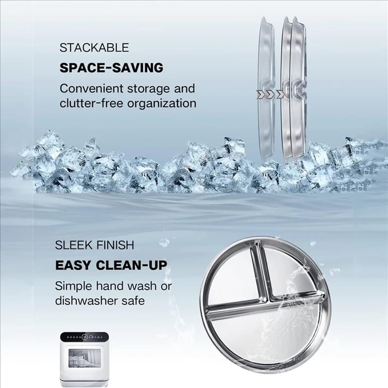 ABLN-Stainless Steel children's dishes 4 packs,Divided plates for 9 inch portion control plates for adults Bariatric weight loss for diabetic