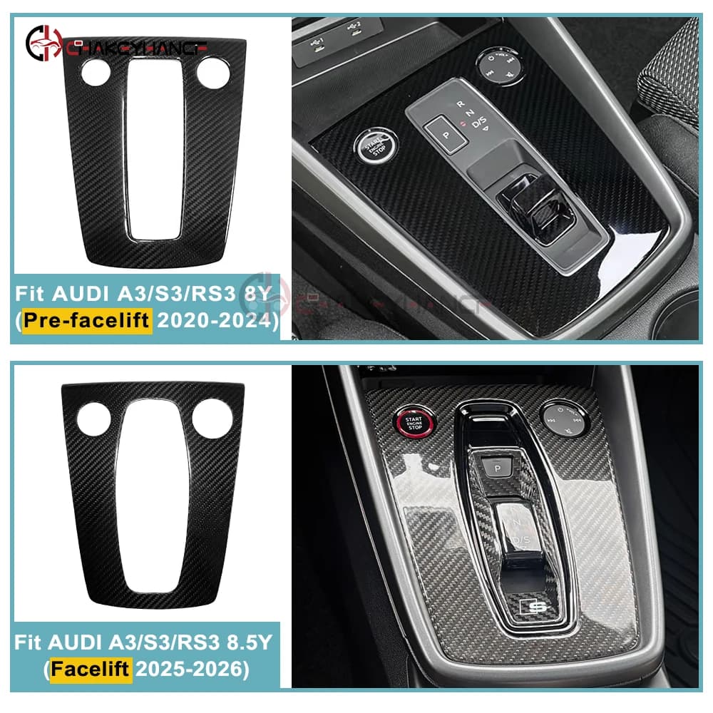 For Audi A3 S3 RS3 8Y 2020-2024 8.5Y 2025-2026 Real Carbon Fiber Center Console Gear Shift Panel Trim LHD Stick-on Console Panel