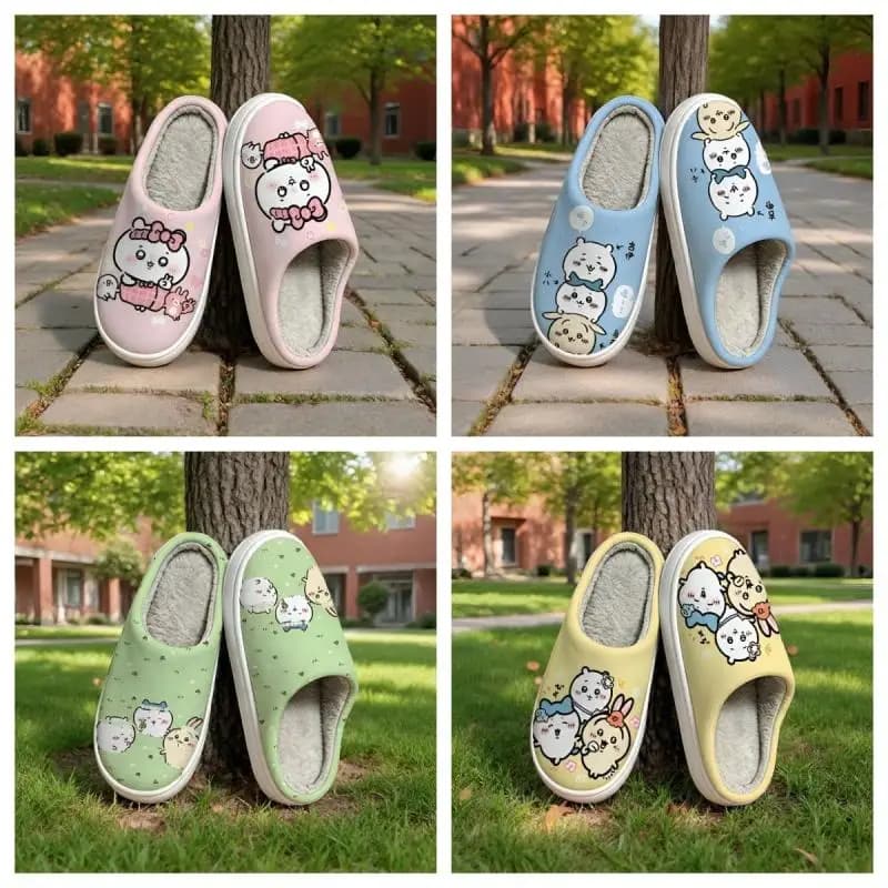 Chiikawa Cute Stamp Cotton Slippers Anti-Slip Wear-Resistant Cotton Shoes Deodorizing Warmth Retention Male Girl Slippers