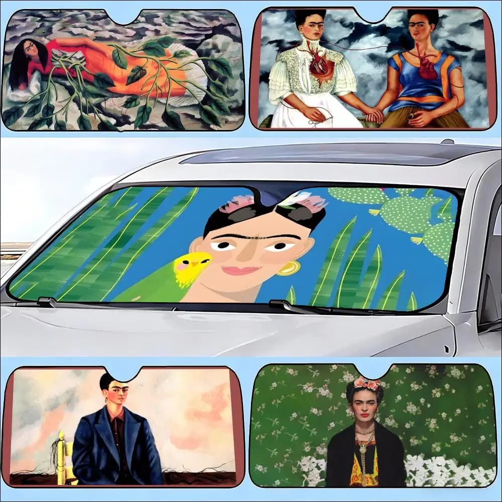 Parasole per auto, copertura protettiva per parabrezza anteriore, visiera solare per auto, protezione UV P-Frida Kahlo