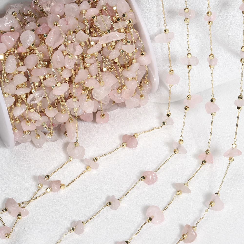 Catena di pietra da 1 metro Colore oro rosa chiaro Pietra reale Perline irregolari Catene di cristallo per collana Bracciale Creazione di gioielli fai da te