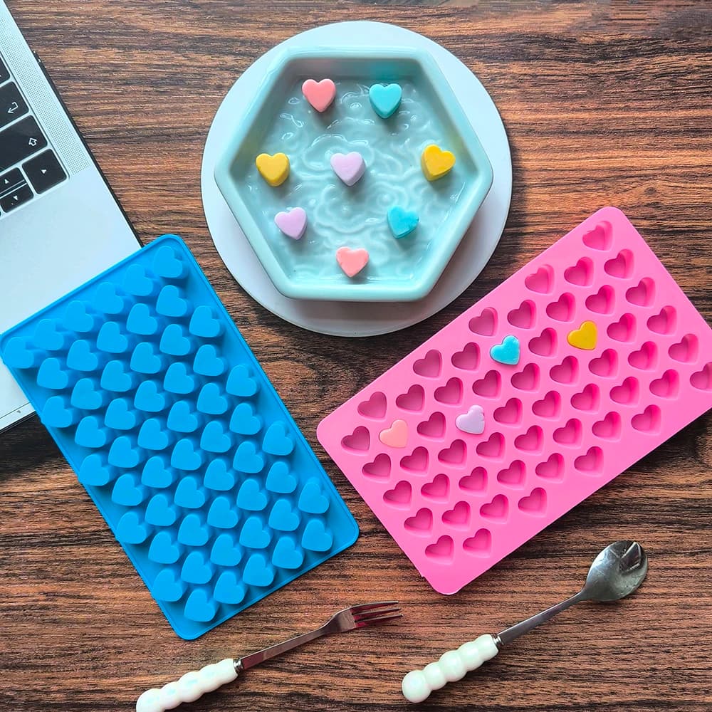 1pc 55 Holes 3D Ice Cube Tray Mini Heart Silicone Mould Chocolate Moisturizing Pastry Ice Cream Biscuit Cooking Cake Decoration Tools