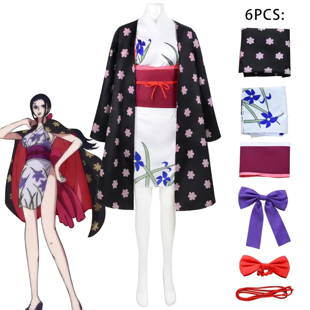 Completo da donna Nico Robin Costume cosplay Wano Country Kimono Mantello floreale Set intero