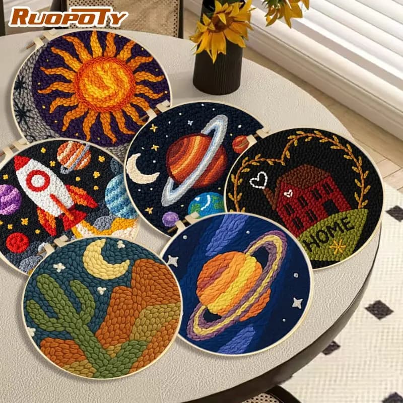 Kit Fai-da-te RUOPOTY Planet per Punch Needle: Kit Creativi Divertenti per Adulti, Cornice per Punch Needle Paesaggistico per Adulti, Lavoretti Semplici per Adulti