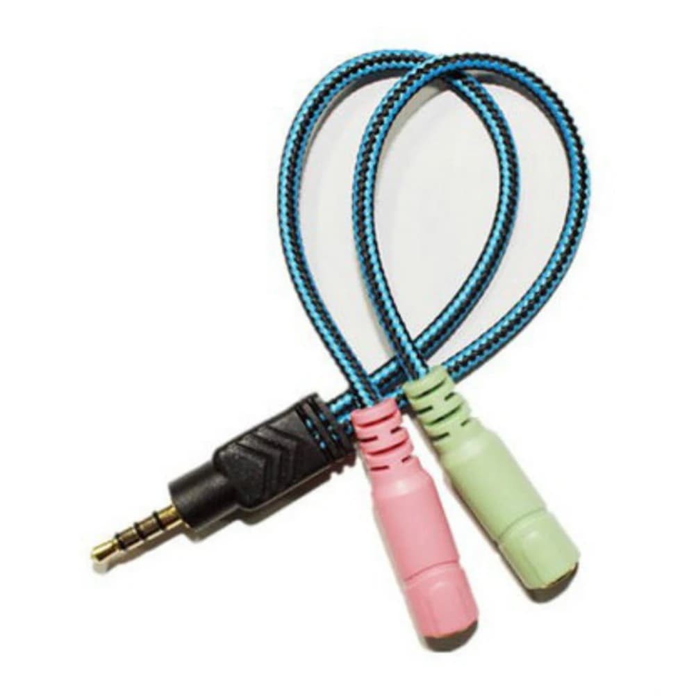 Dual PC headphone cable in a 3.5 mm stereo microphone adapter Split cable suitable for travel