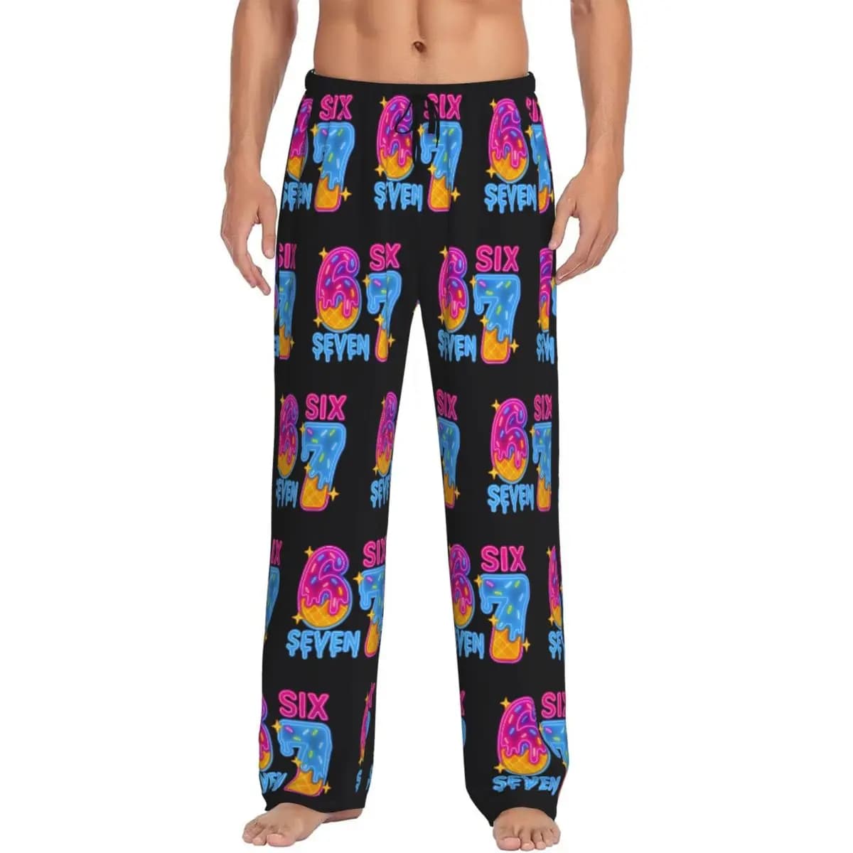 Pantaloni pigiama personalizzati 67 Six Seven Brainrot per uomo, indumenti da notte per gelato, pantaloni da notte elasticizzati con tasche