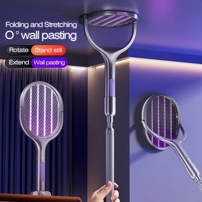 Scalable Portable Mosquito Swatter, Fly Swatter, Electric Mosquito Swatter Insect Swatter Mosquito Swatter with Mosquito Lure Lamp Extension, USB Rechargeable Insect Repellent, Physical Pest Control, Suitable for Bedrooms, Offices, Living Rooms, Camping