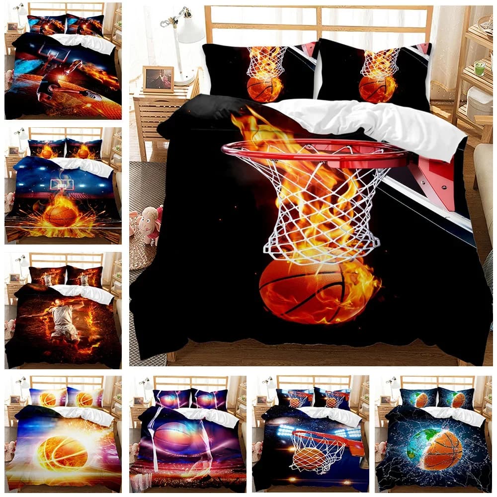 Queen/King Size sports duvet set in 3-piece microfiber for teenage boys, 2 pillowcases and 1 polyester lining
