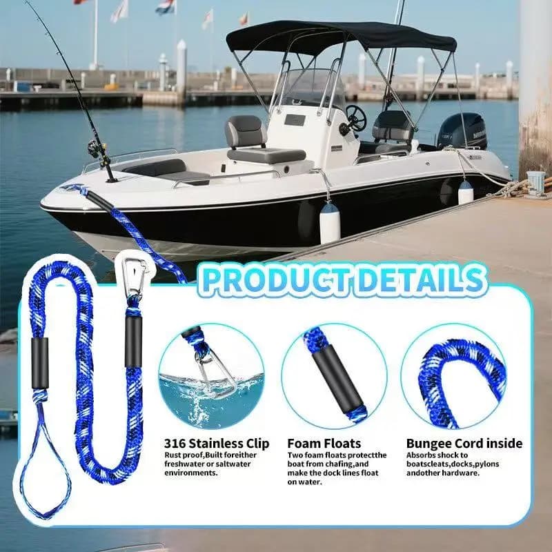4FT/1.22M Bungee Dock Line, Kayak Mooring Rope, Boat Elastic Anchor Line, Stretch Tow Rope for Surfing