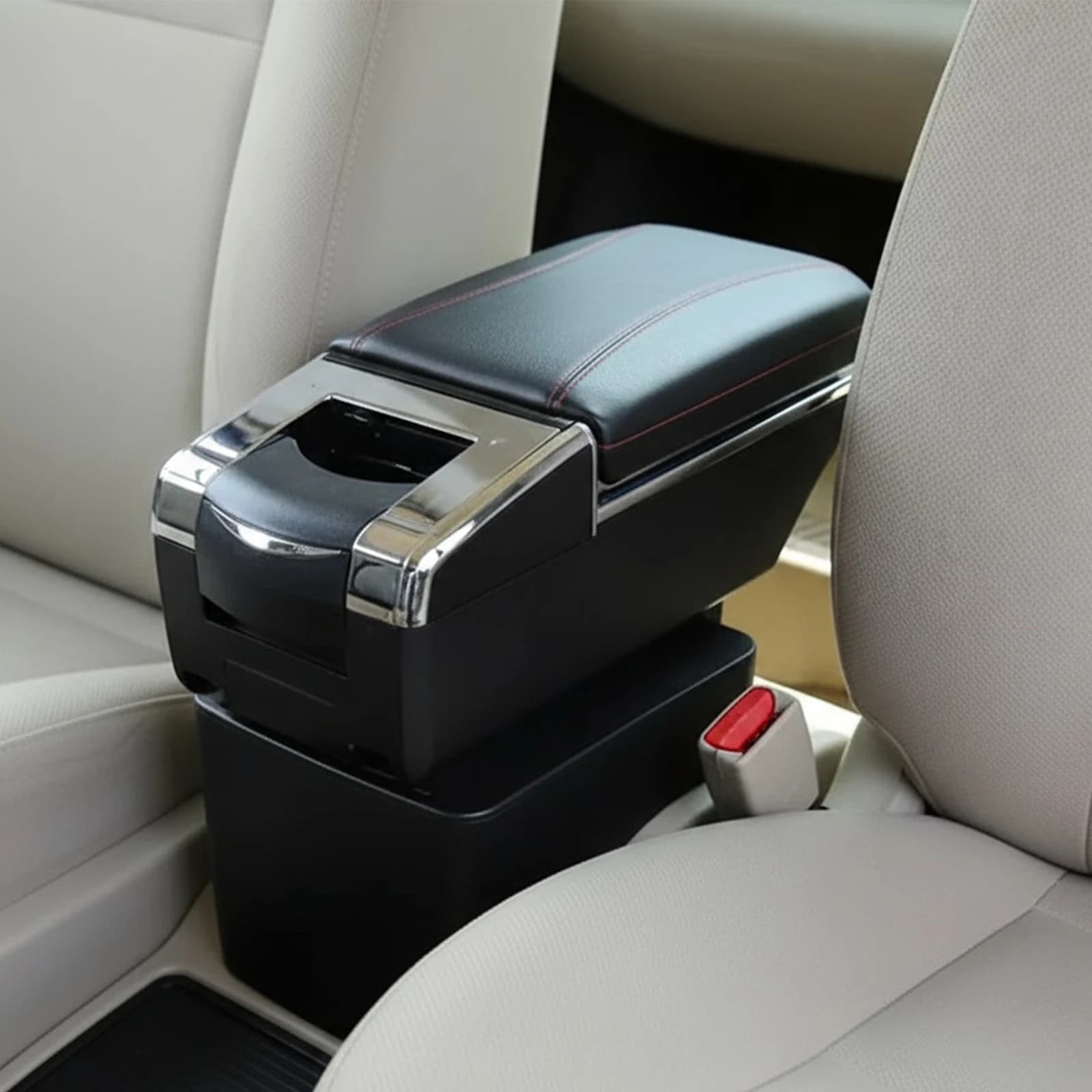 Box Universal Armrest with Glass Holder, Adjustable Central Poggiabraccio, Container Carrier for Trucks and Vehicles