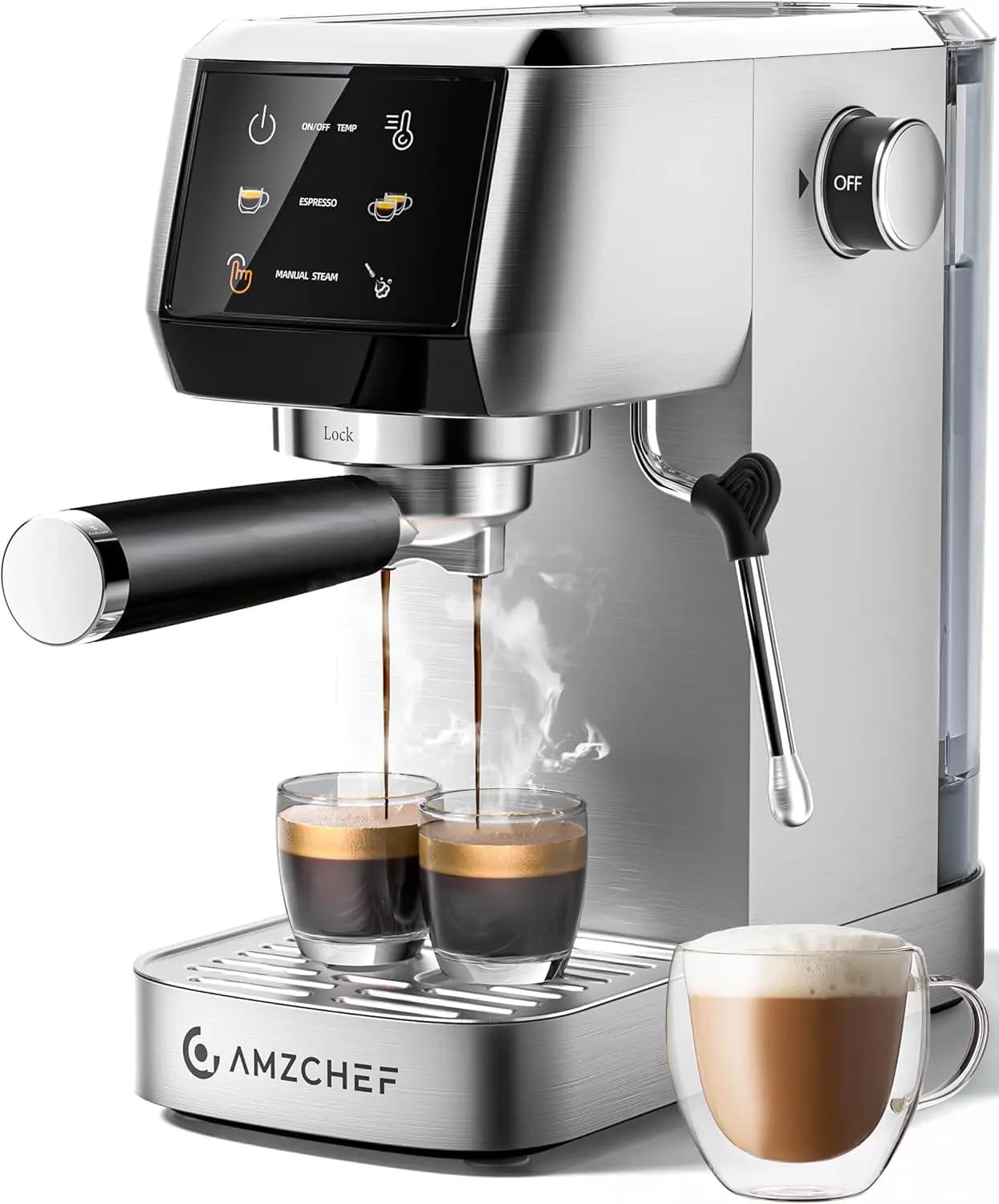Macchina per Espresso 51mm 20 Bar con Montalatte, Compatta in Acciaio Inox per Cappuccino, Latte, Mocha, Serbatoio da 44oz