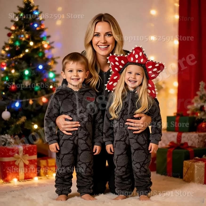 Pigiama natalizio per adulti e bambini 2025 - Tutina per piante Demogorgon con cerniera facile da impugnare, costume divertente per feste natalizie e temi