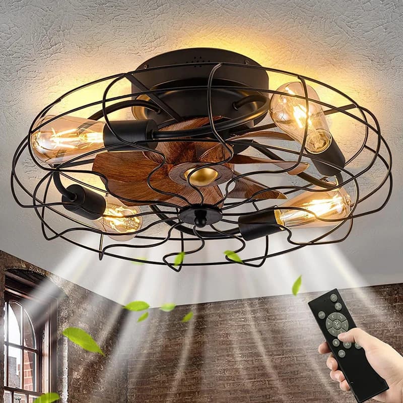 Industrial Retro Fan Light with Remote Control Ceiling Lamp Fan 110V-220V Reversible Motor E26/E27 Bedroom Livingroom Decoration