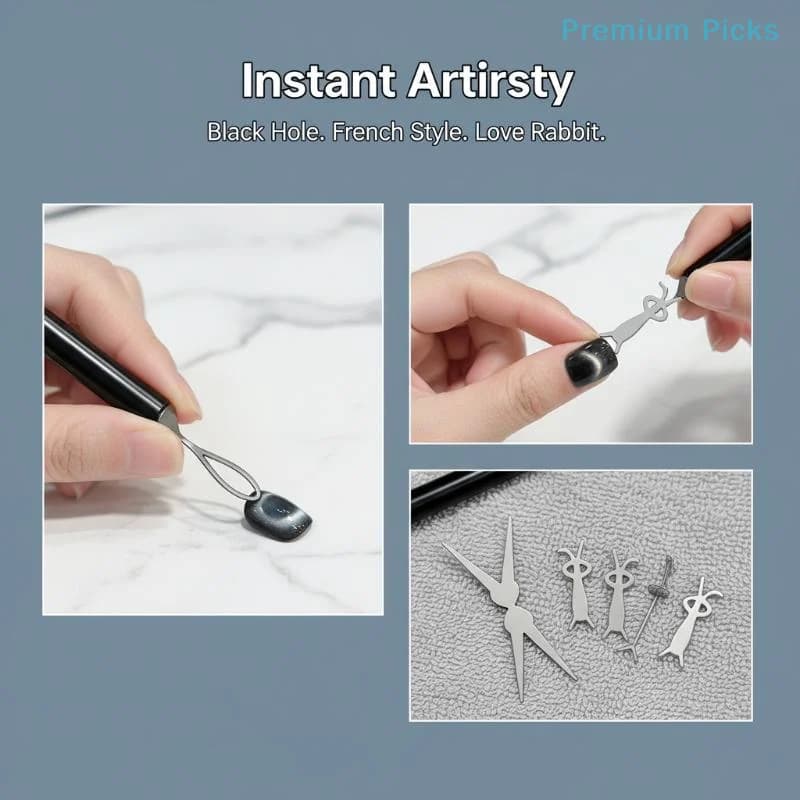 portable4PCS Black Hole Shape Cat Eye Nail Art Magnet Suck Hollow Cat Eye Nail Art Tools