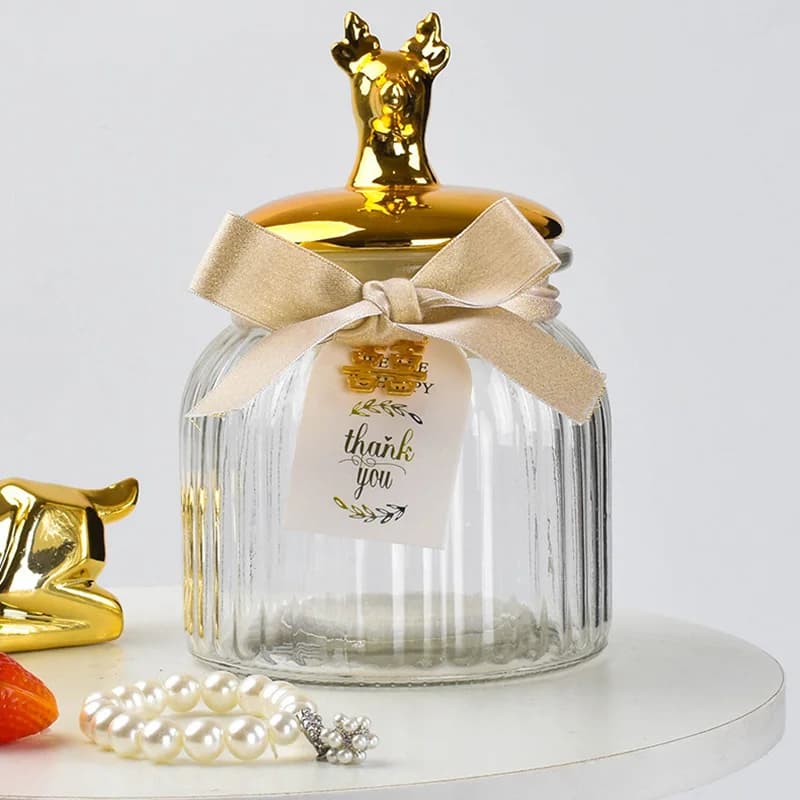 Bling Diamond Clear Glass Storage Jar with Lid Glass Food Jar Container Candy Bottle Fruit Tank Kitchen Food Sealed Jar Reusable