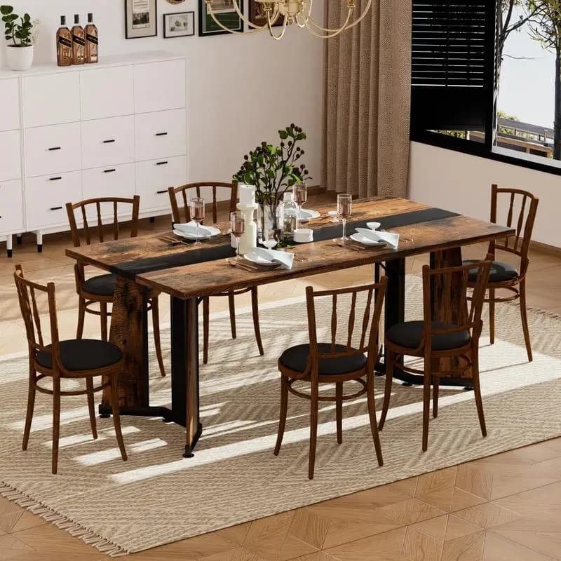 Tavolo da pranzo grande rettangolare da 70,9", scrivania impermeabile per 8 persone, gambe regolabili, marrone rustico, 70,9" L x 35,4" P x 30,3" A,