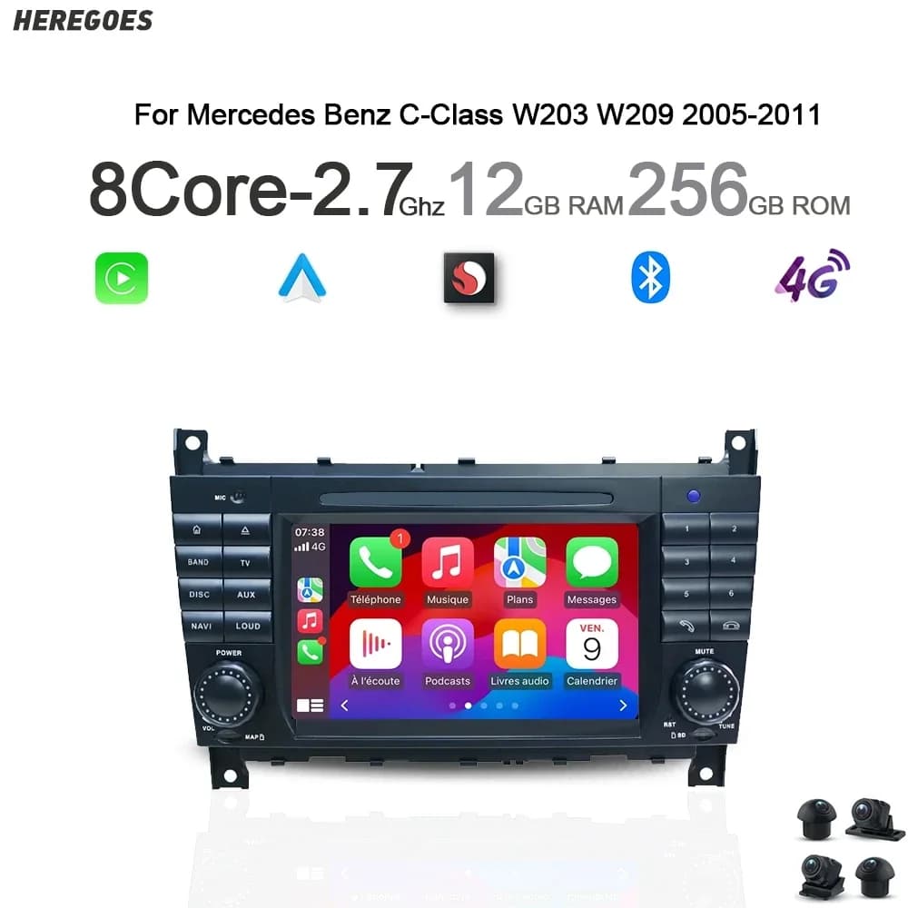 7 "Carplay Android 13 lettore DVD per auto navigazione Wifi Bluetooth GPS Radio per Mercedes Benz classe C W203 CLK W209 W219 2004-2012