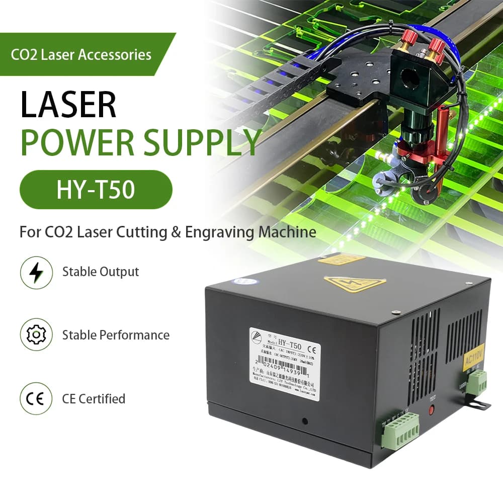Alimentatore laser CO2 QDLASER 50W serie HY-T50 / W per macchine da incisione e taglio laser CO2, modulo PSU laser compatibile