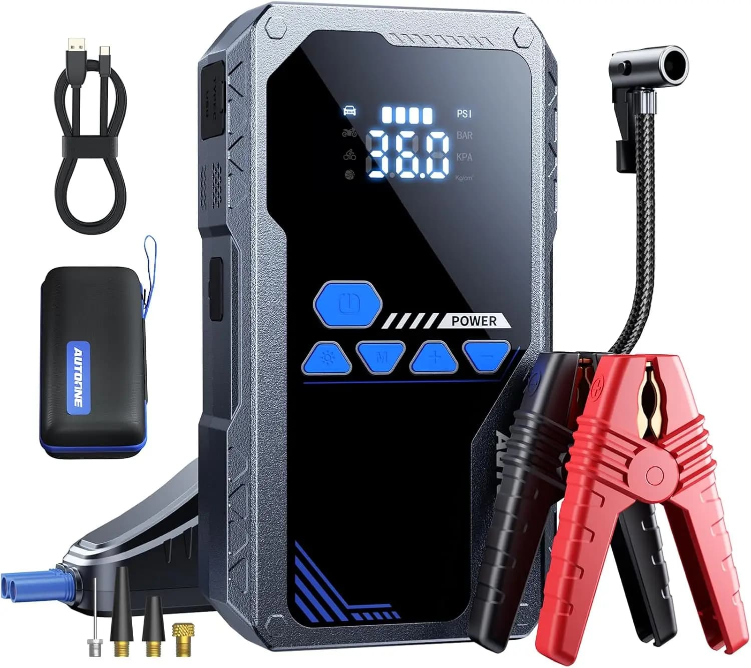 Avviatore di Emergenza Portatile 8000A con Compressore d'Aria, 150PSI per Auto/Camion, Torcia LED e Display LCD