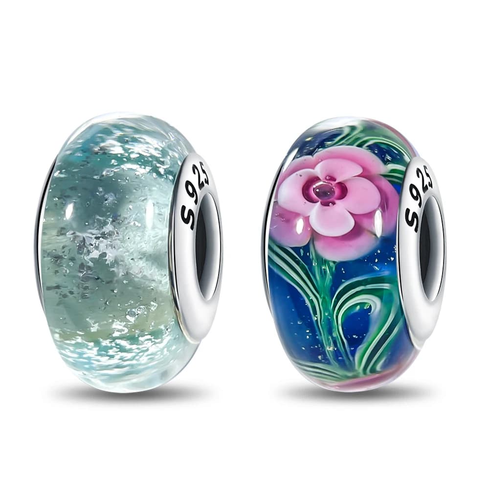 Pendant Charm Bead 925 Sterling Silver Glazed Flower Beads Fit Original Bracelet for Jewelry Making Valentine's Day gift