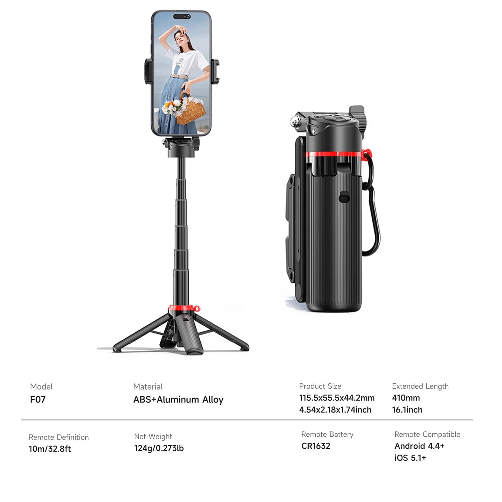 Mini treppiede per selfie stick quadripod portatile allungabile per telefono con telecomando staccabile wireless 360 ° Supporto per pattino freddo con rotazione
