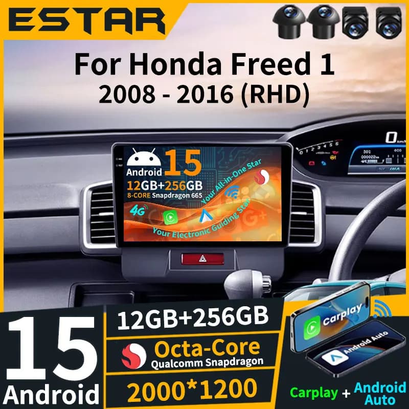 Wireless Carplay Android 15 For Honda Freed 1 2008 - 2016 RHD Car Radio 2K Screen Auto 360 Camera 4G LTE Multimedia Octa Core BT