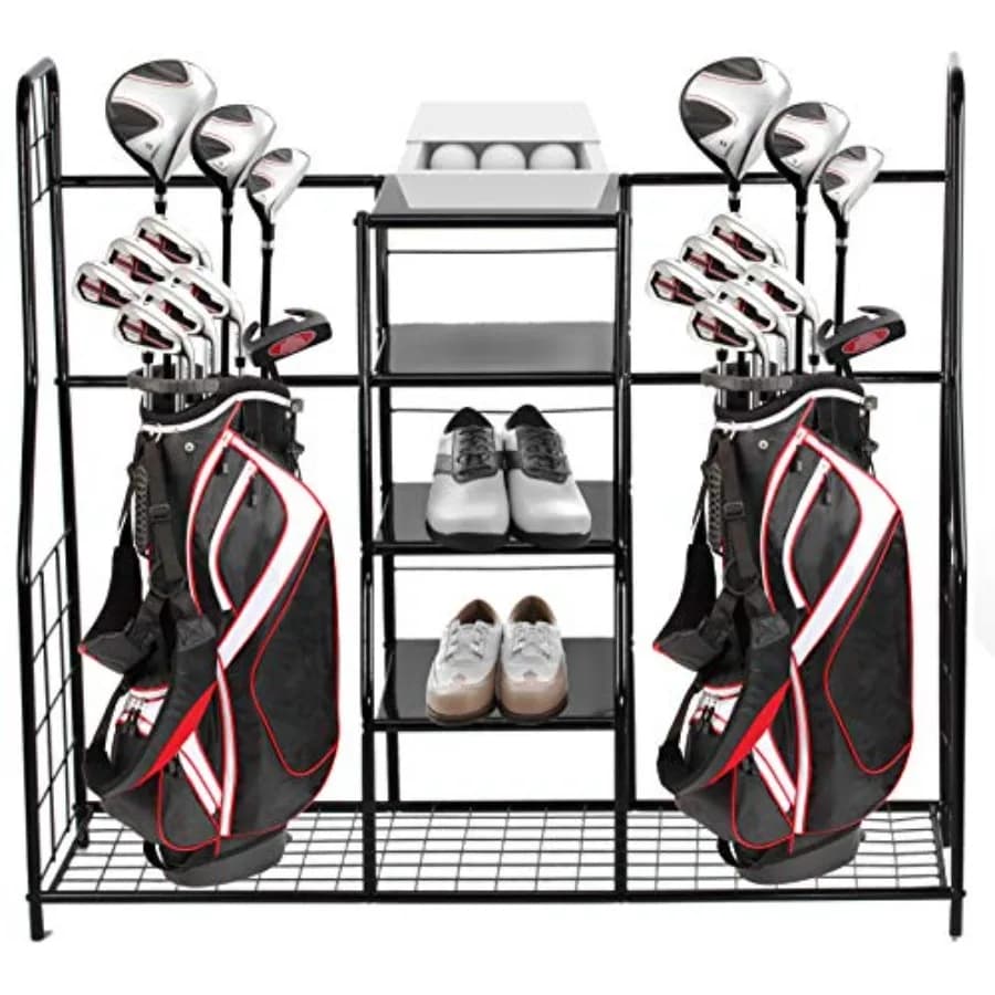 Organizer da Golf Extra Large, Borsa Sportiva con Doppio Scomparto per Mazze, Palline, Accessori e Attrezzature in Nero