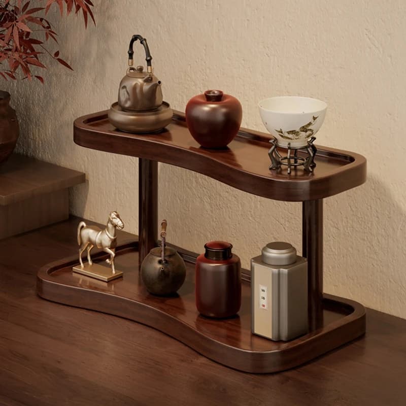 Double Layer Desktop Coffee Station Organizer, Bamboo Wood Countertop Storage Shelf for Kitchen, Mugs, Spices Retail