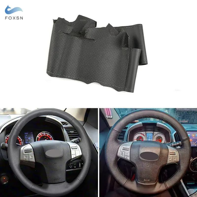 Rivestimento interno del volante dell'auto in pelle microfibra per Isuzu D-Max MU-X 2013-2020 Holden Colorado AU 2012-2019 Nero