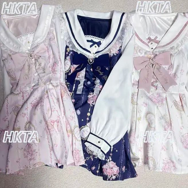 Set di Abito e Gonna con Grande Fiocco e Gemme a Forma di Stella e Luna in Stile Giapponese, Nuova Collezione Primavera 2026, Dolce Vestito da Principessa Lolita per Ragazze, Set Due Pezzi