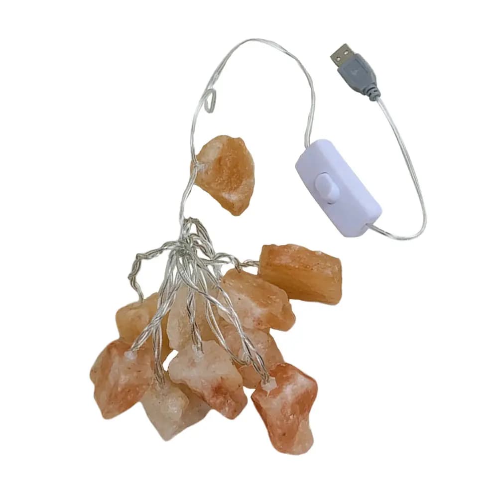 Stringa di Luci di Sale dell'Himalaya con 10 LED, Luce Notturna da Comodino, Decorativa, Luminosità Calda e Delicata, Alimentazione USB, Piccola