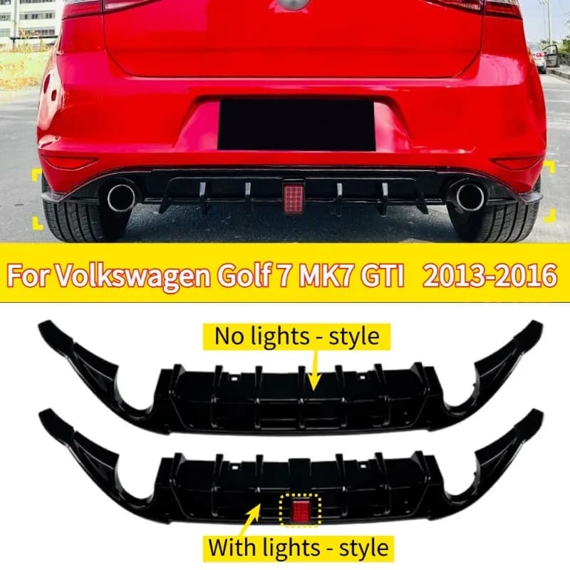 Car Rear Bumper Lip for Volkswagen Golf 7 MK7 GTI 2013-2016 Diffuser Chin Spoiler with Lights Accessories Body Kits Tuning