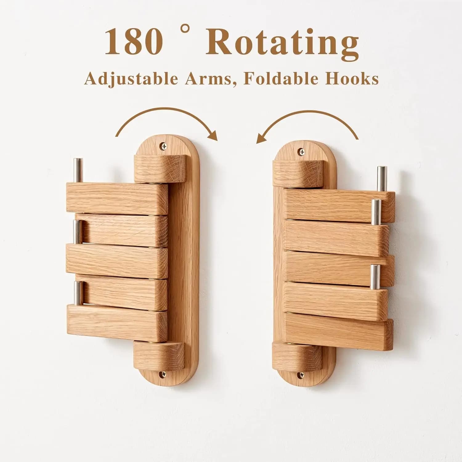 Ganci appendiabiti in legno di quercia, appendiabiti da parete girevoli e ganci a parete resistenti per camera da letto, ingresso, soggiorno, bagno, ufficio