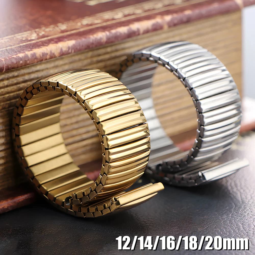12mm 14mm 16mm 18mm 20mm Elastic Stainless Steel Watch Band Silver Gold Strap Men Women Bracelets Metal Stretch Expansion Belt