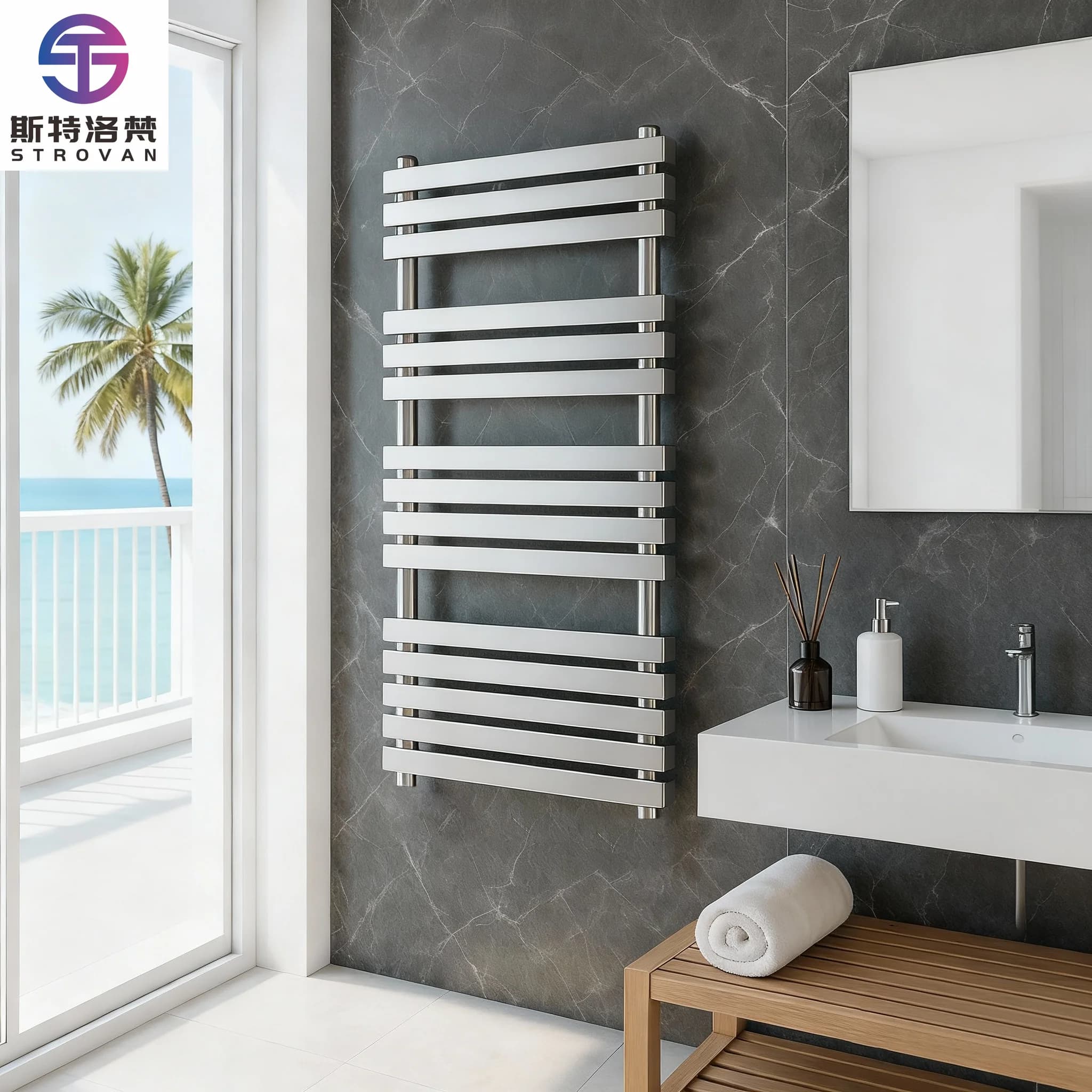Scaldasalviette da Parete in Acciaio Inox di Lusso, Stile Barra Piatta, Portasciugamani Moderno per Bagno