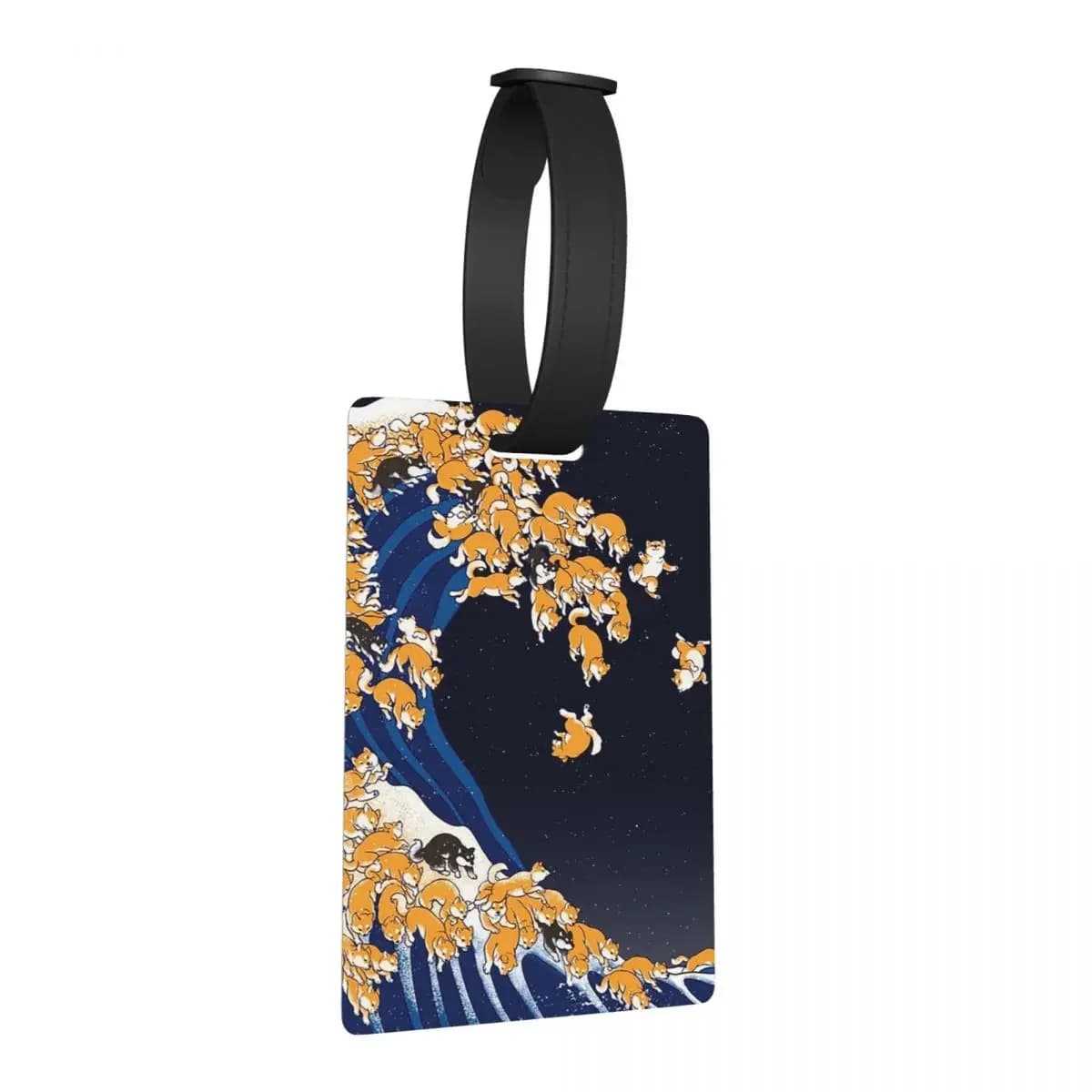Shiba Inu Dog The Great Wave In Night Etichette per bagagli Valigia da viaggio Bagagli portatili Etichetta d'imbarco Porta etichette ID Nome Indirizzo