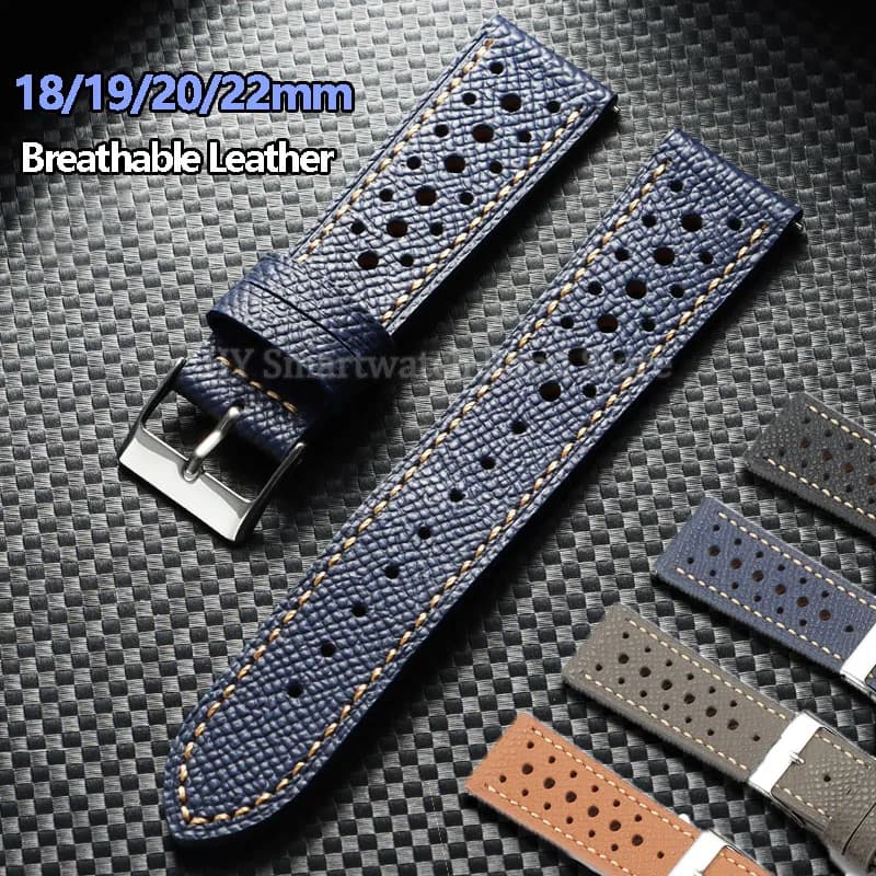 18mm 19mm 20mm 22mm Breathable Leather Watch Strap for Seiko for Omega for Huawei GT2 Cowhide Wrist Band Quick Release Bracelet