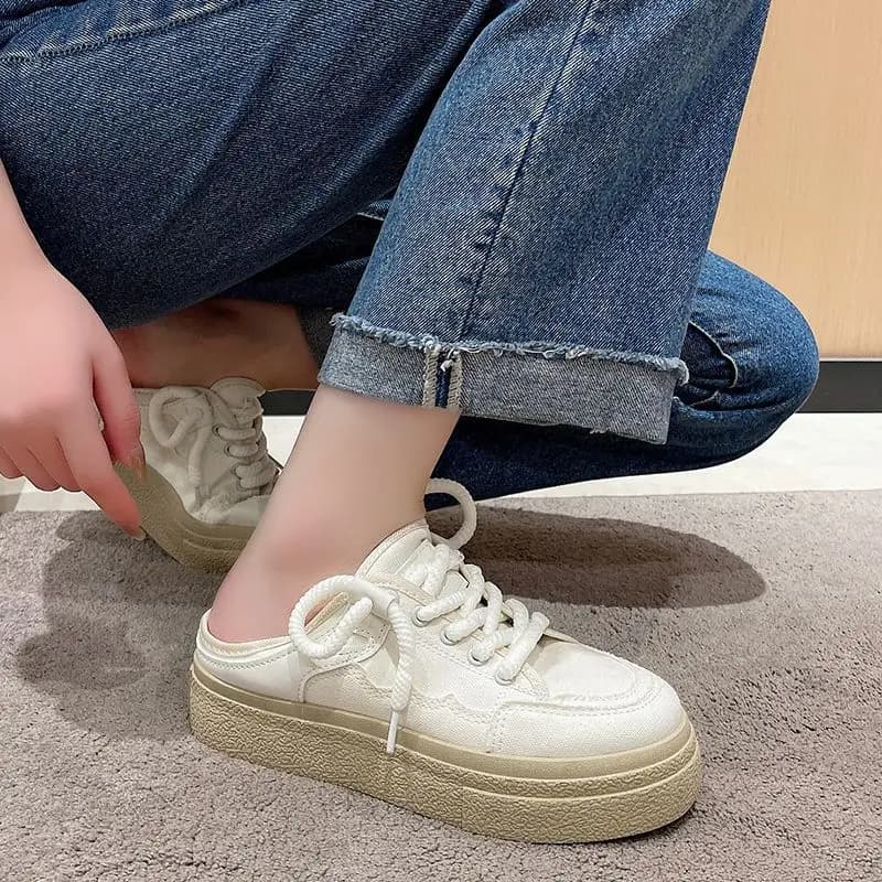 2025 Women's canvas brief-on shoes White gymnastics style students half light and breathable dragons with lazy closure