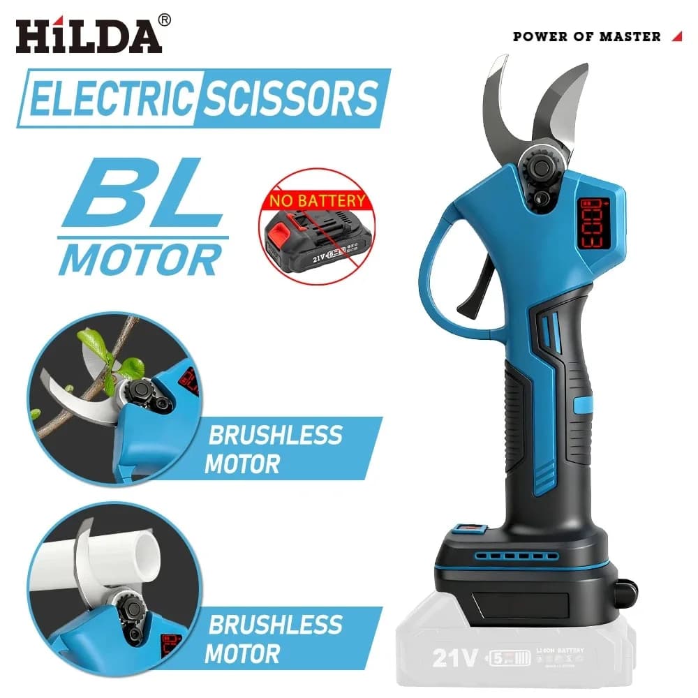 HILDA Brushless 32mm Electric Pruner Shear Fruit Tree Bonsai Cordless Pruning Scissors Power Tools for Makita 18V Battery Pin