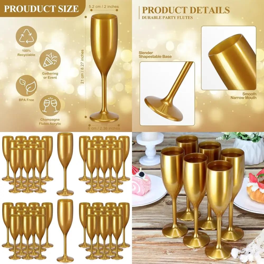 Bicchieri da Champagne Infrangibili, Calici da Vino Riutilizzabili, 160 ml, Oro (Confezione da 100) per Celebrazioni