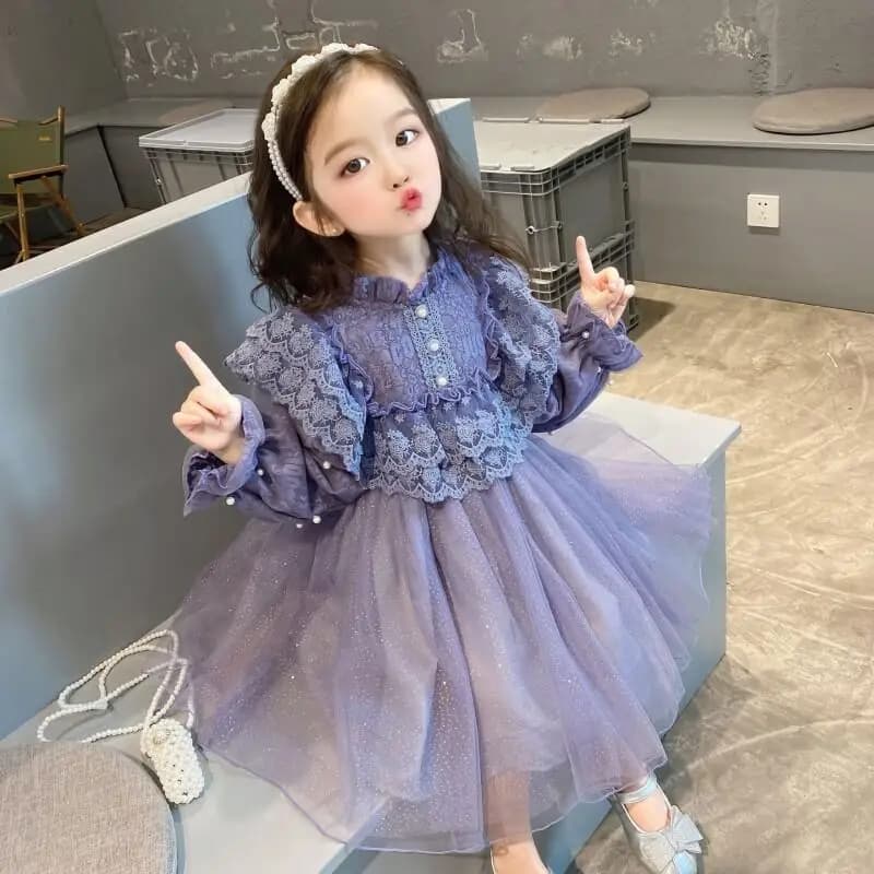 Primavera 2025 per ragazze Nuova gonna da principessa in pizzo Edizione coreana Abito in stile occidentale Abbigliamento per bambini Generazione Tendenza Abbigliamento alla moda