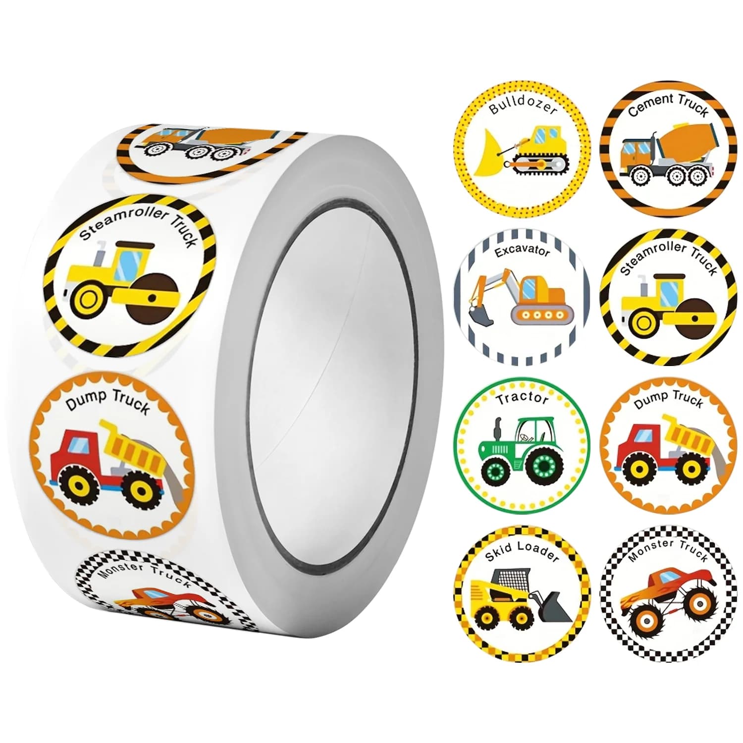 1 roll (500 pieces) various stickers for cartoon engineering vehicles 1 decal drawings labels reward for teachers school material gift box
