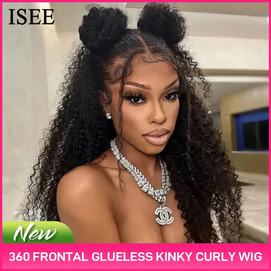 ISEE 360 Kinky Curly Wear Go Glueless Wig With Invisi Draw-strings Pre-Cut Lace Wear Go Wigs Pre-Bleached Knots Human Hair Wig
