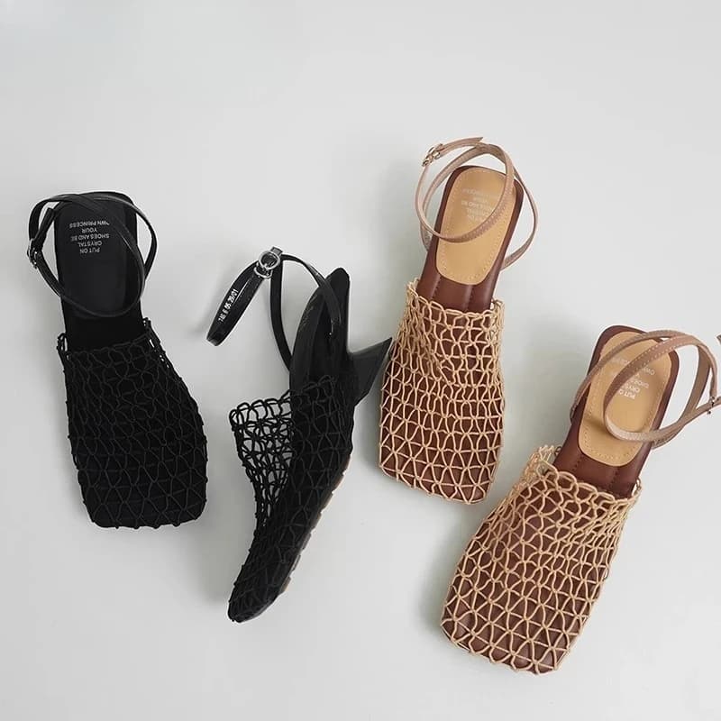 Luxury women's sandals signed, perforated, elegant for parties, with stiletto heel, summer, with square tip, office