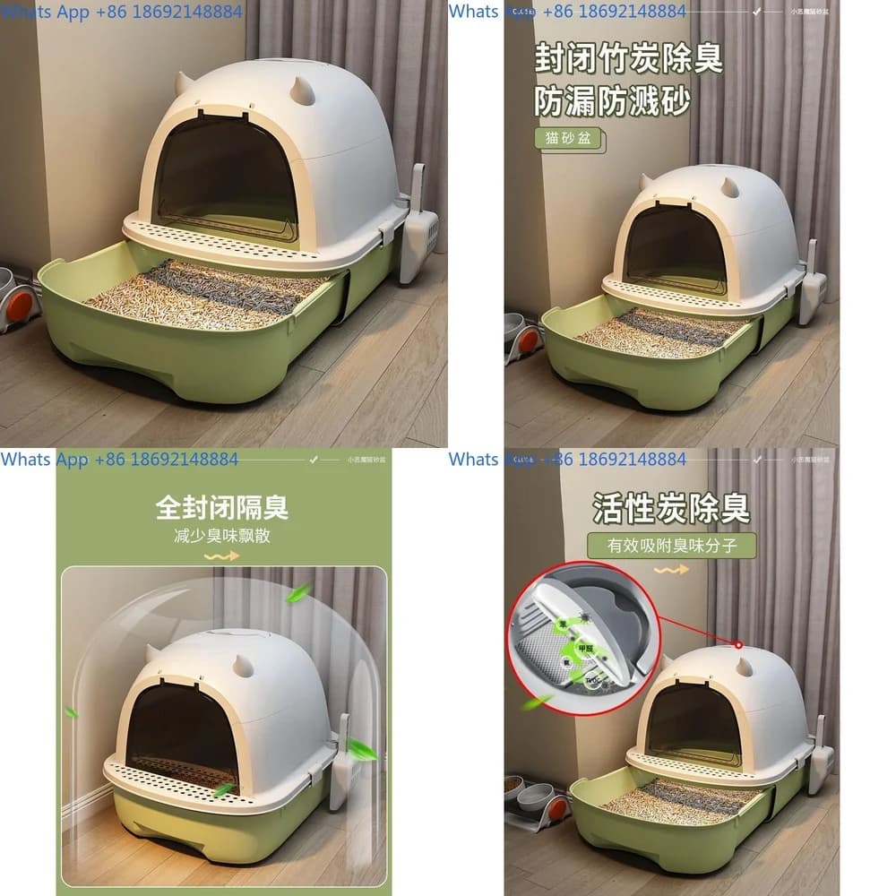 Grande lettiera per gatti chiusa con controllo degli odori per uso domestico, design senza fuoriuscite